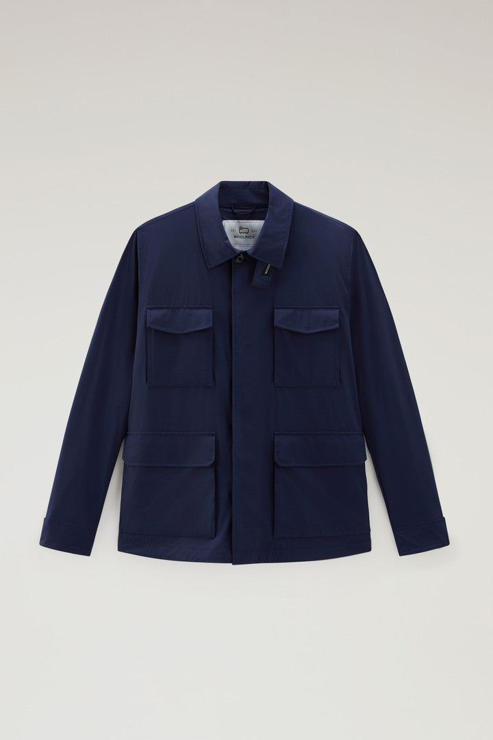 Field Jacket in Matt Finish Stretch Nylon (Maritime Blue) - Main View