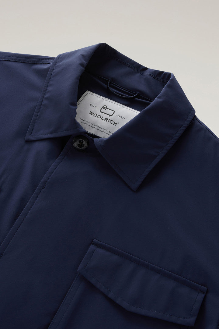 Field Jacket in Matt Finish Stretch Nylon (Maritime Blue) - Detail View 1