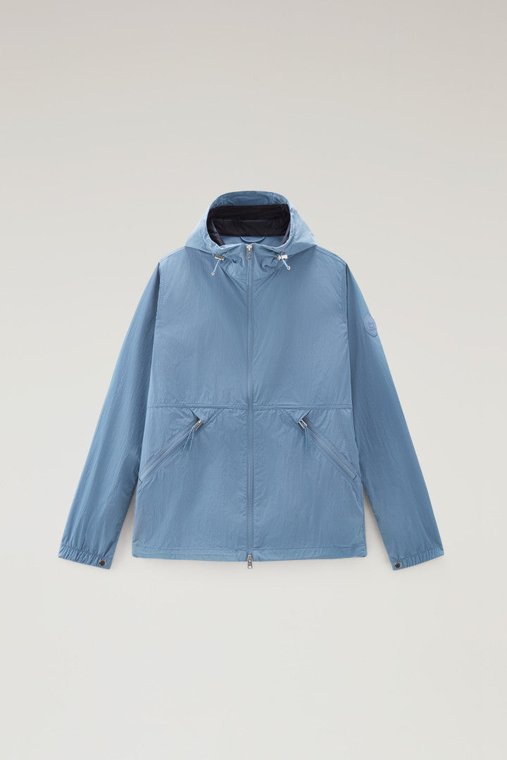 Hooded Crinkle Nylon Windbreaker (Sage) - Detail View 6