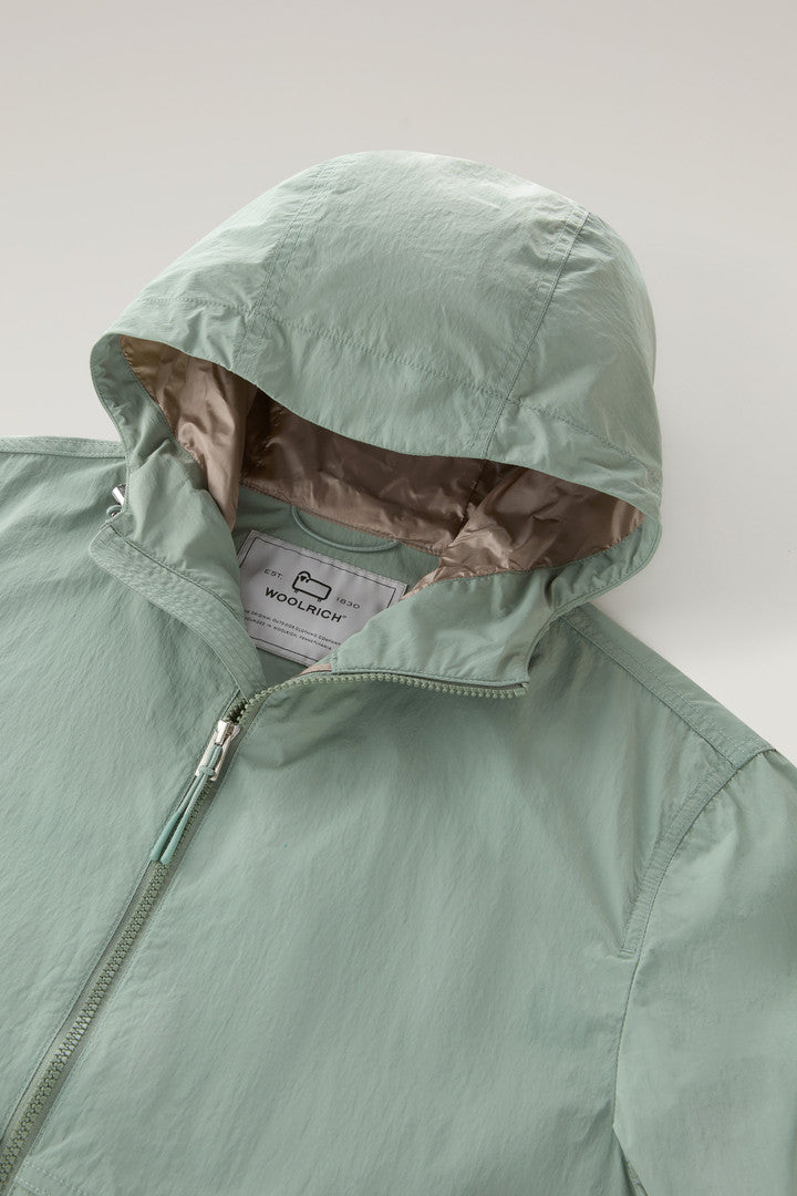 Hooded Crinkle Nylon Windbreaker (Sage) - Detail View 1