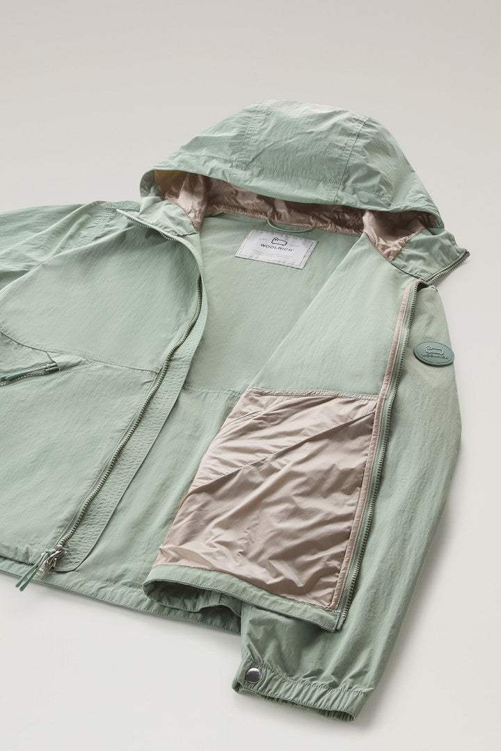 Hooded Crinkle Nylon Windbreaker (Sage) - Detail View 5