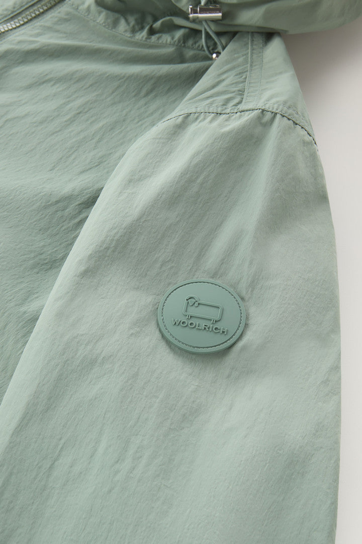 Hooded Crinkle Nylon Windbreaker (Sage) - Detail View 2