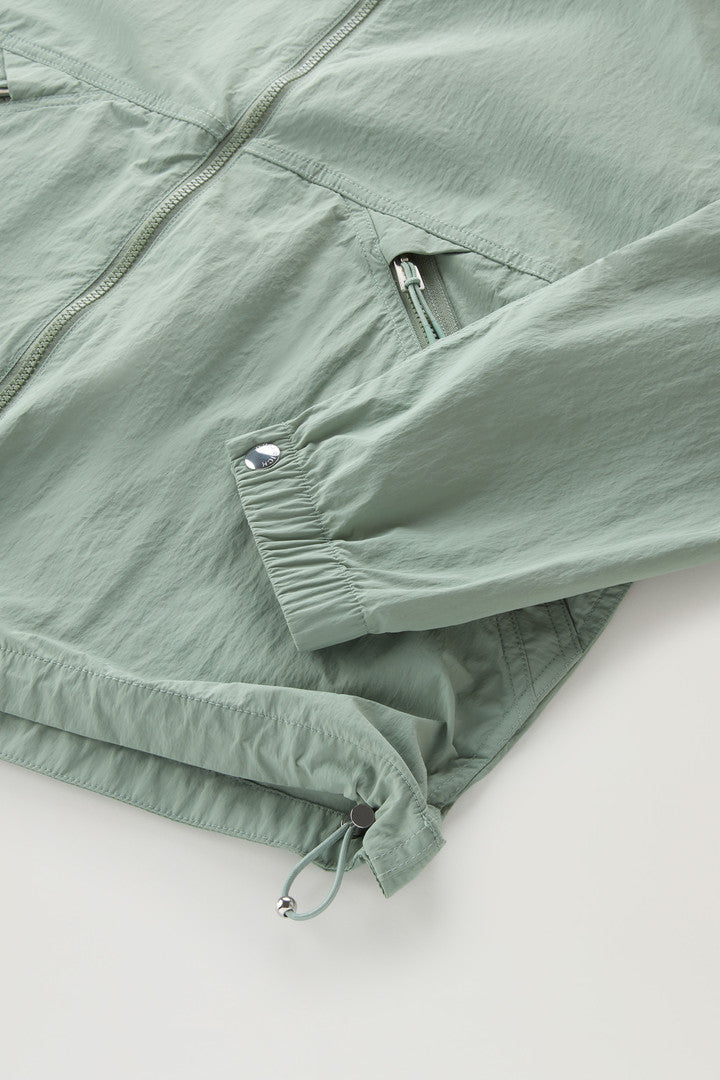 Hooded Crinkle Nylon Windbreaker (Sage) - Detail View 4