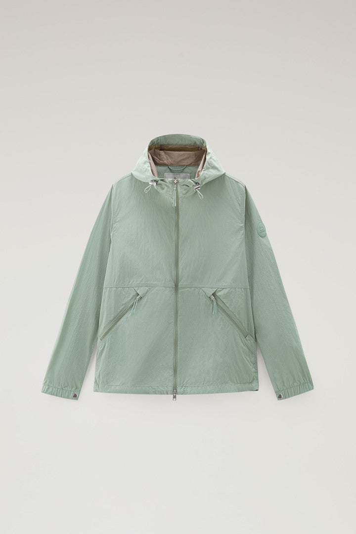 Hooded Crinkle Nylon Windbreaker (Sage) - Main View