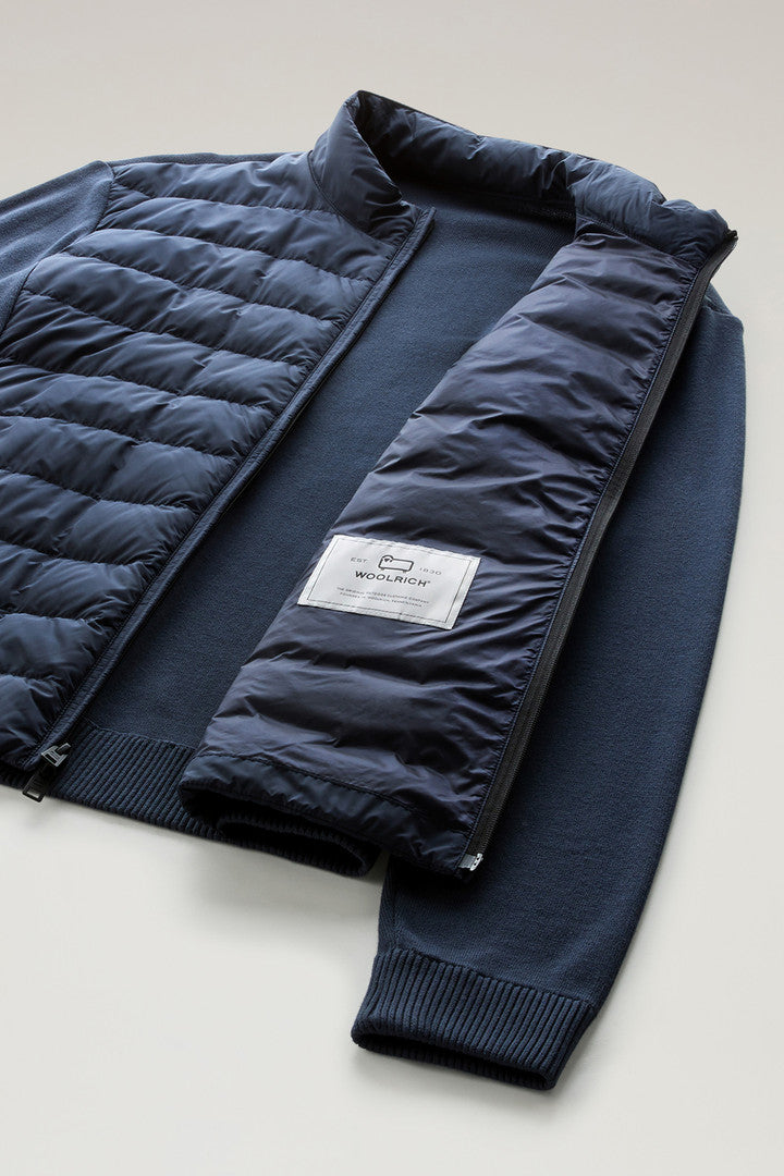 Sundance Hybrid Bomber Jacket in Microfibre and Cotton Knit (Melton Blue) - Detail View 4