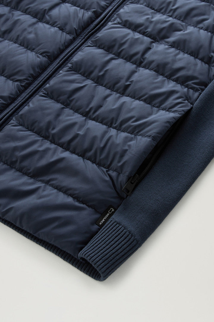 Sundance Hybrid Bomber Jacket in Microfibre and Cotton Knit (Melton Blue) - Detail View 2