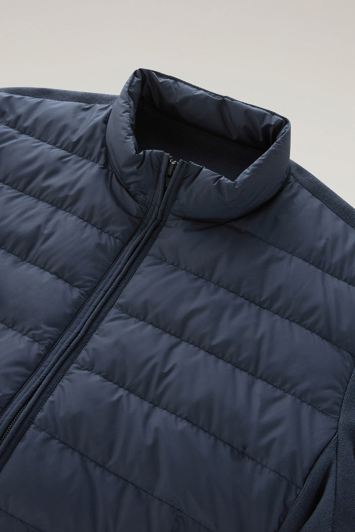 Sundance Hybrid Bomber Jacket in Microfibre and Cotton Knit (Melton Blue) - Detail View 1