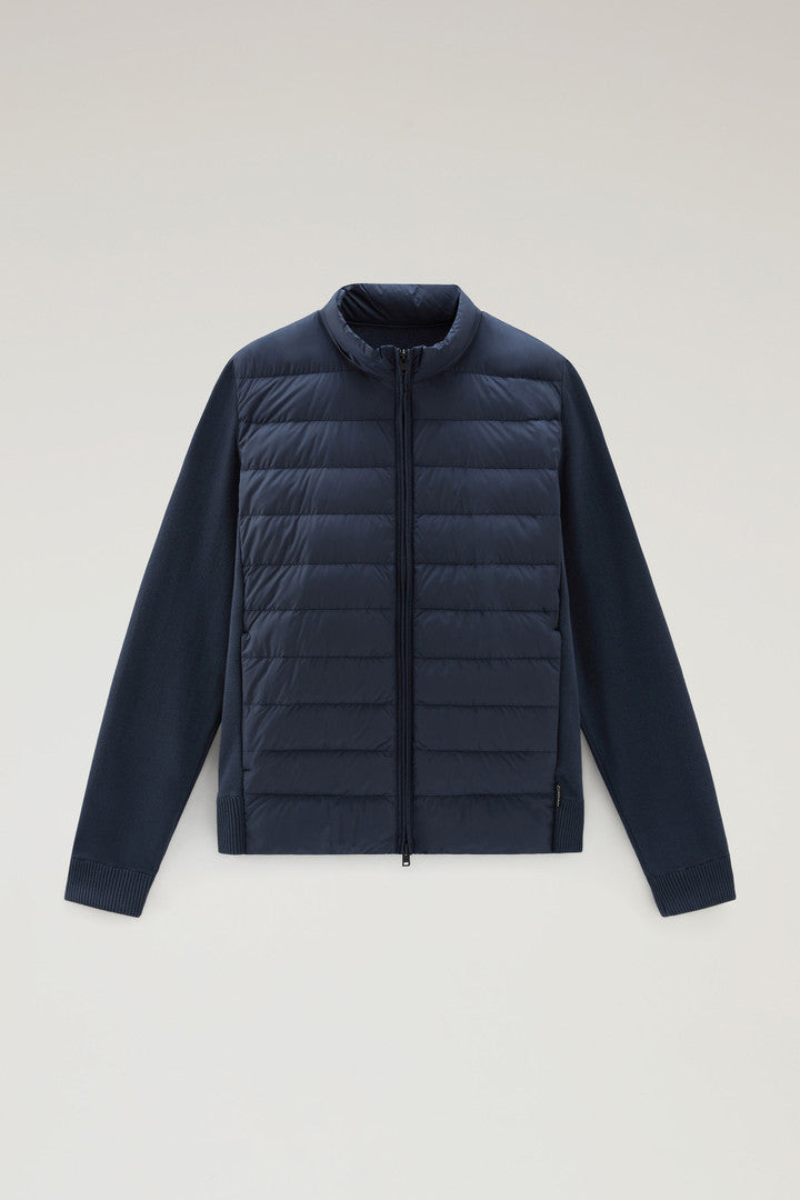 Sundance Hybrid Bomber Jacket in Microfibre and Cotton Knit (Melton Blue) - Main View