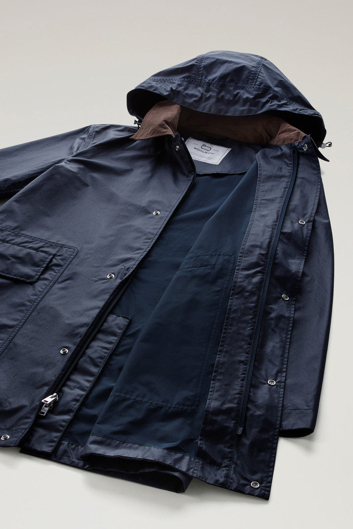 Waxed Jacket with Detachable Hood (Melton Blue) - Detail View 4