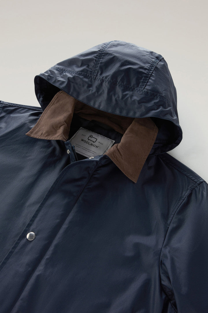 Waxed Jacket with Detachable Hood (Melton Blue) - Detail View 1