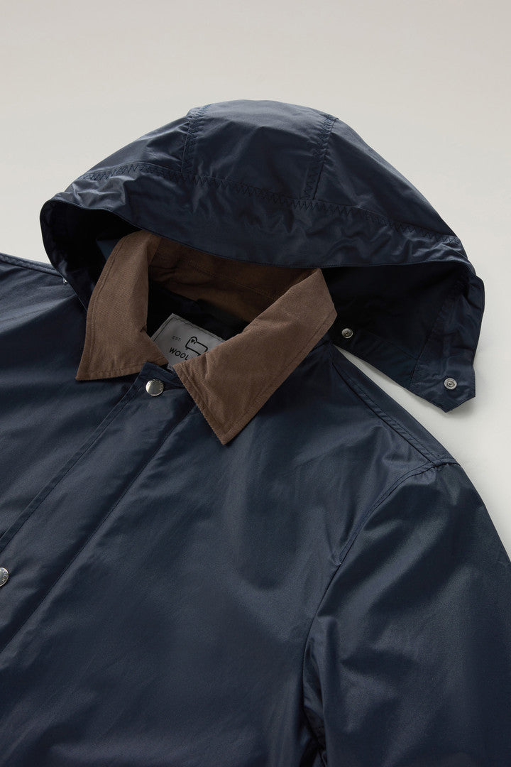 Waxed Jacket with Detachable Hood (Melton Blue) - Detail View 2