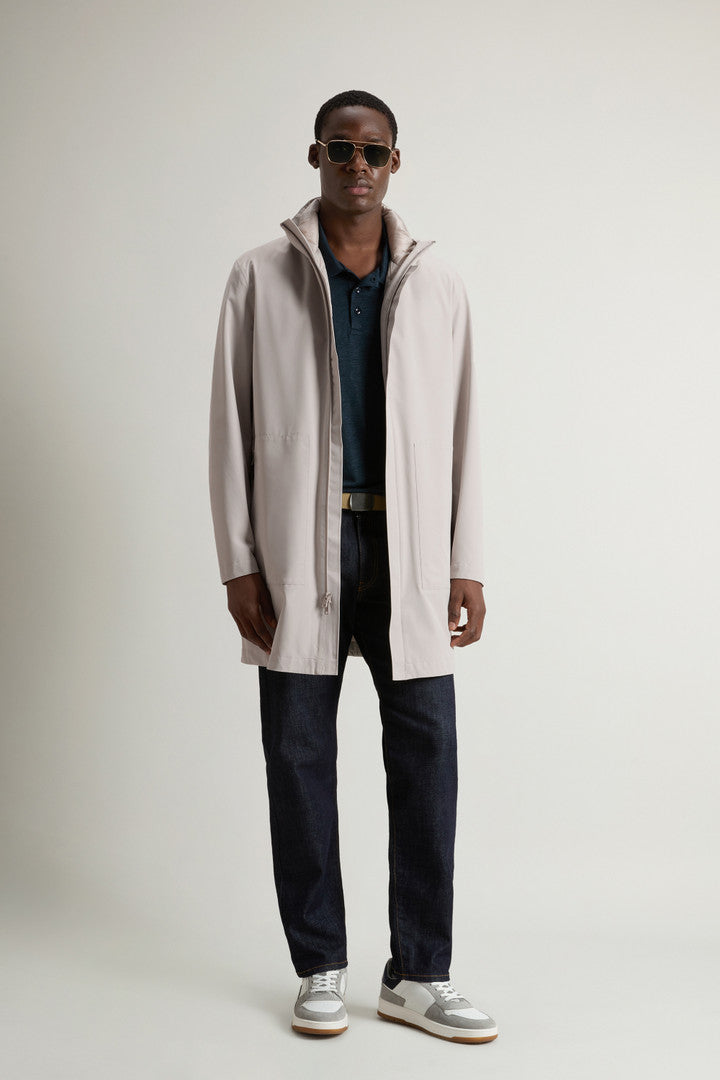 2-In-1 Waterproof Jacket in Two-Layered Fabric (Melton Blue) - Detail View 1