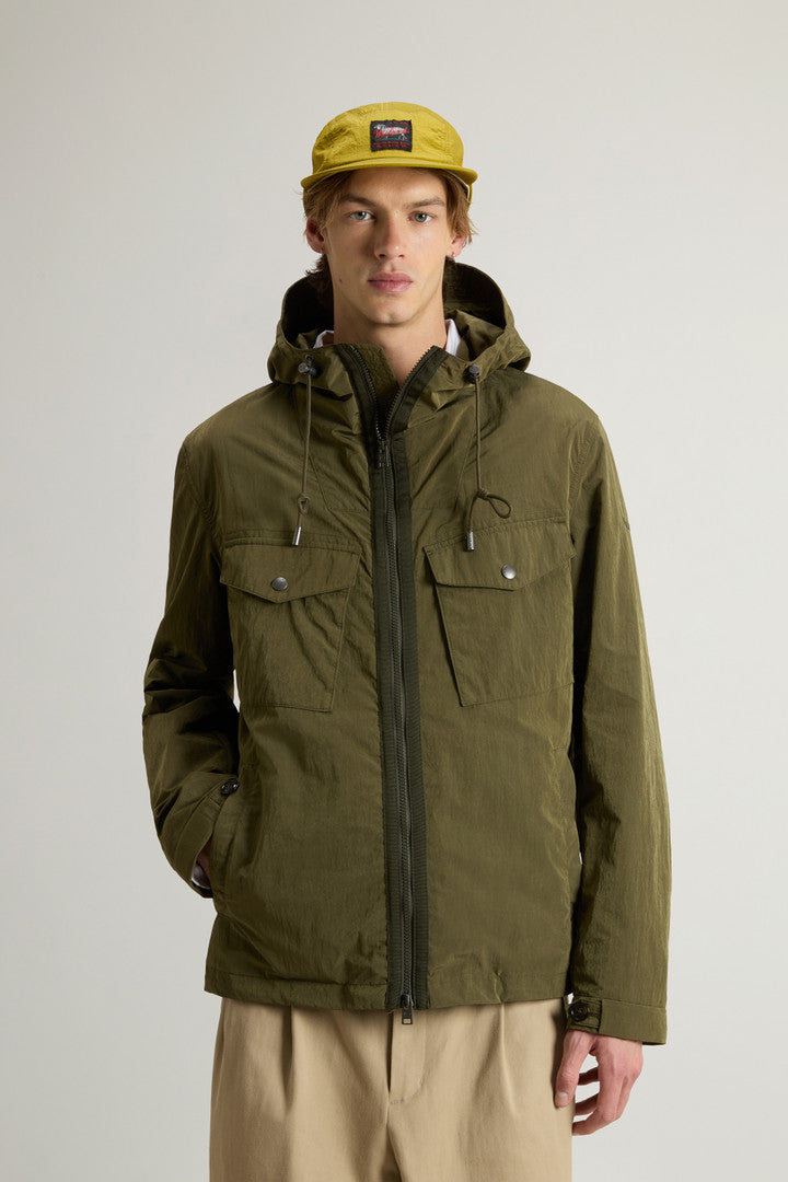 Hooded Nylon-Blend Jacket (Greenstone) - Detail View 1
