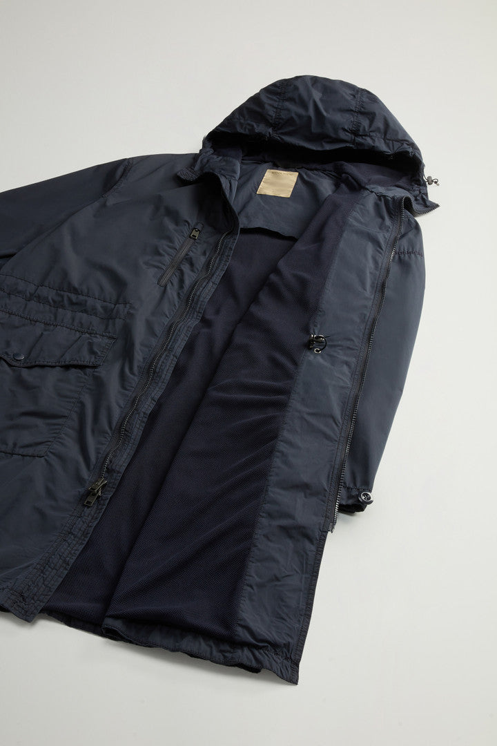 Garment-Dyed Long Jacket in Peached Urban Touch (Melton Blue) - Detail View 8
