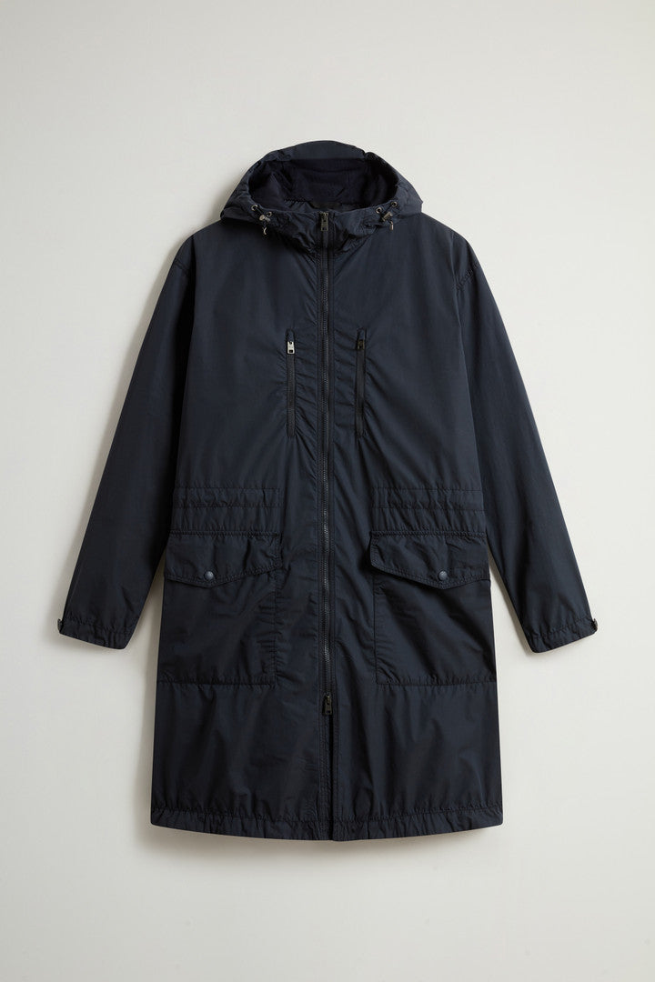Garment-Dyed Long Jacket in Peached Urban Touch (Melton Blue) - Detail View 4