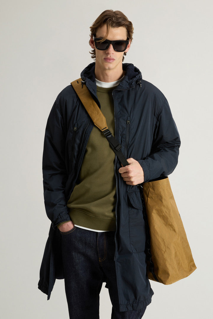 Garment-Dyed Long Jacket in Peached Urban Touch (Melton Blue) - Detail View 4