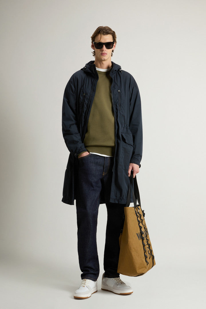 Garment-Dyed Long Jacket in Peached Urban Touch (Melton Blue) - Detail View 2