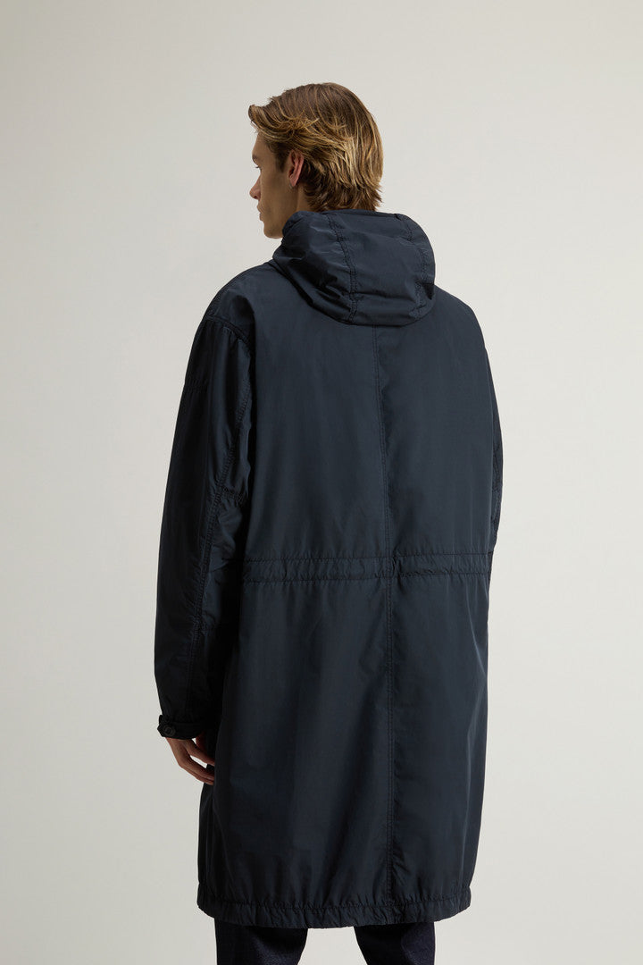 Garment-Dyed Long Jacket in Peached Urban Touch (Melton Blue) - Detail View 3