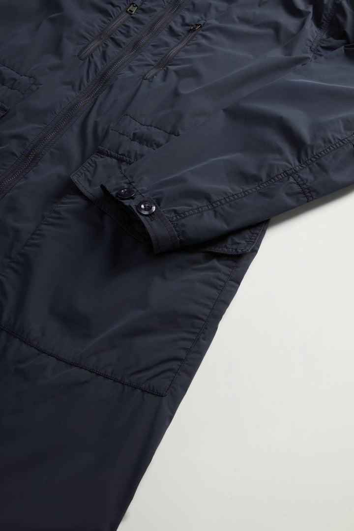 Garment-Dyed Long Jacket in Peached Urban Touch (Melton Blue) - Detail View 7