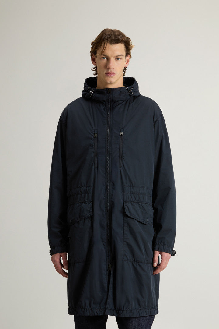 Garment-Dyed Long Jacket in Peached Urban Touch (Melton Blue) - Main View