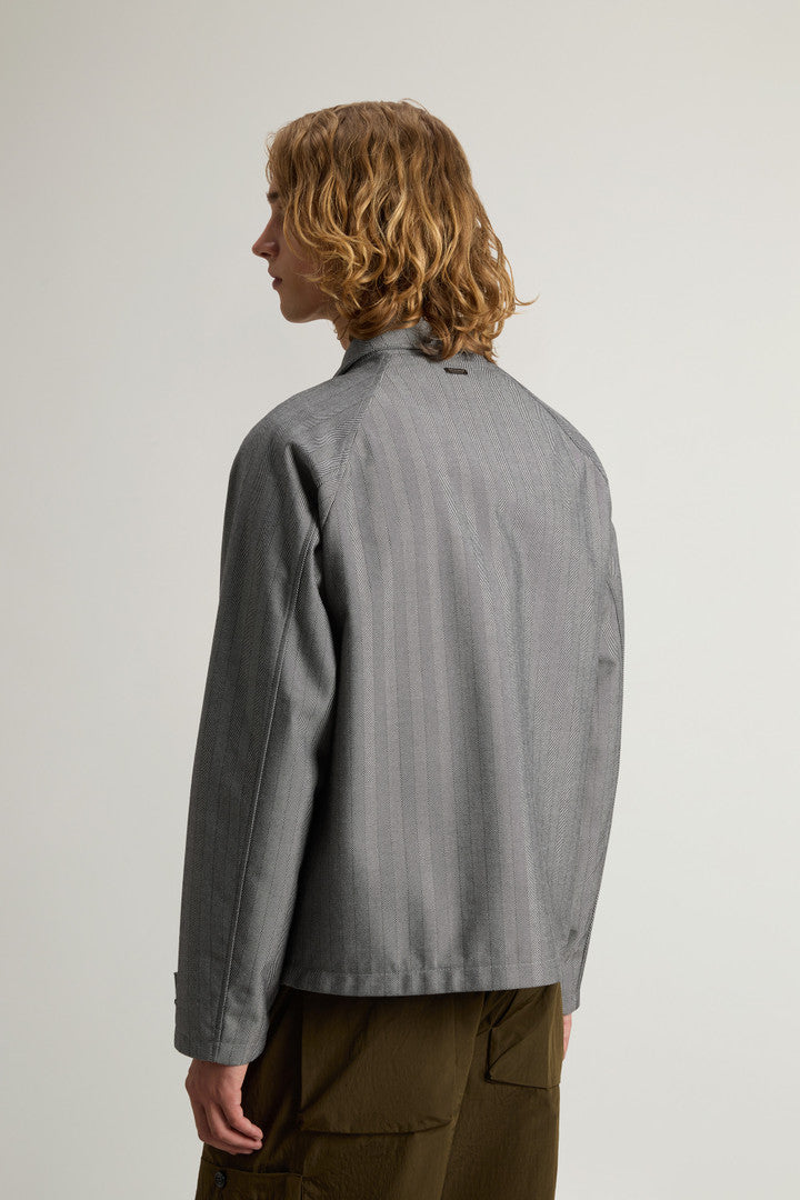 Yarn-Dyed Jacket in Three-Layer Fabric (Cream Herringbone) - Detail View 3
