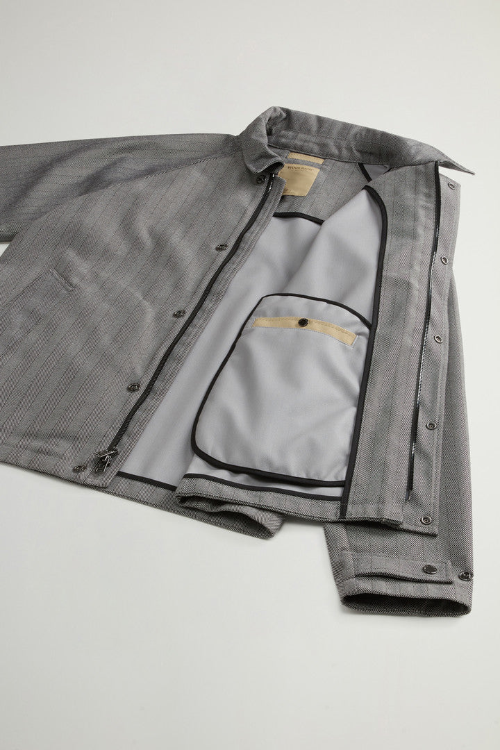 Yarn-Dyed Jacket in Three-Layer Fabric (Cream Herringbone) - Detail View 7