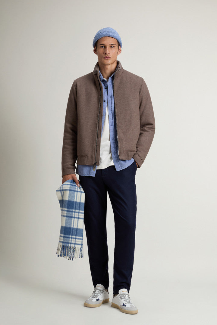 Lewis Bomber Jacket in Wool and Cotton Blend (Melton Blue) - Detail View 2
