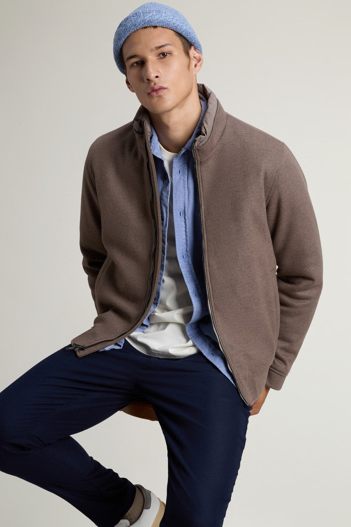 Lewis Bomber Jacket in Wool and Cotton Blend (Melton Blue) - Detail View 4
