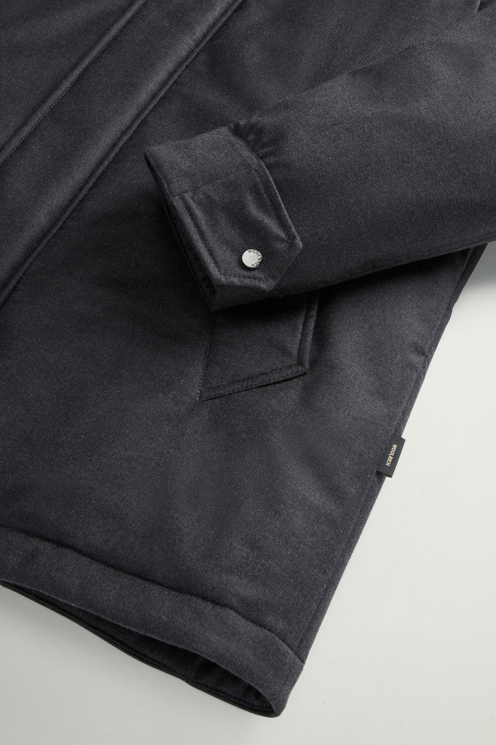 Short Parka in Wool-Silk Blend Crafted Using a Loro Piana Fabric (Graphite Melange) - Detail View 6