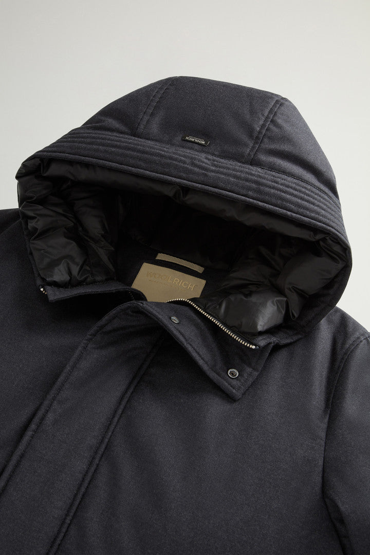 Short Parka in Wool-Silk Blend Crafted Using a Loro Piana Fabric (Graphite Melange) - Detail View 5