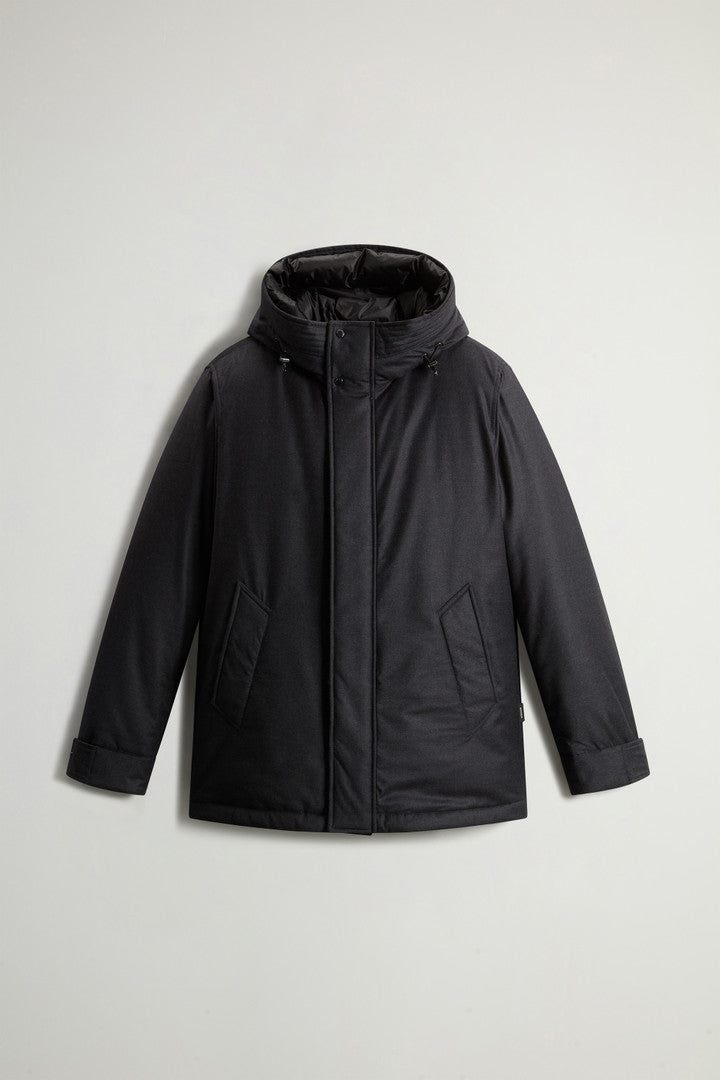 Short Parka in Wool-Silk Blend Crafted Using a Loro Piana Fabric (Graphite Melange) - Main View