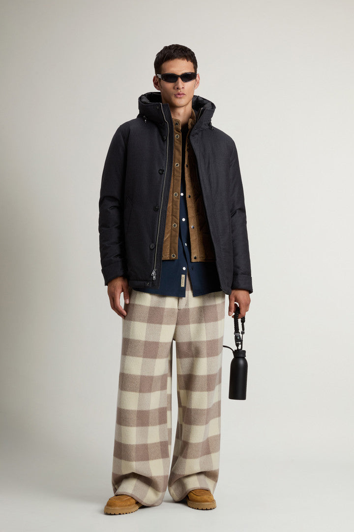 Short Parka in Wool-Silk Blend Crafted Using a Loro Piana Fabric (Graphite Melange) - Detail View 2