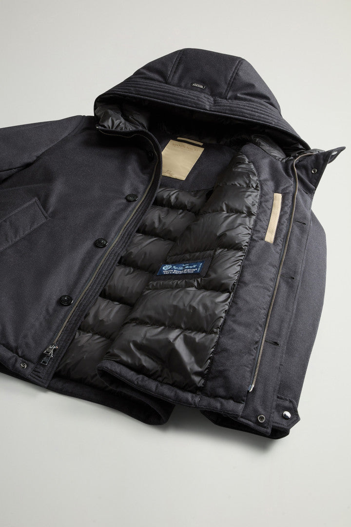 Short Parka in Wool-Silk Blend Crafted Using a Loro Piana Fabric (Graphite Melange) - Detail View 7