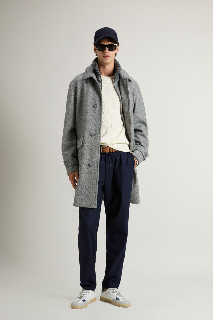 Coat in Pure Italian Wool Crafted Using a Loro Piana Fabric (Melton Blue) - Detail View 1