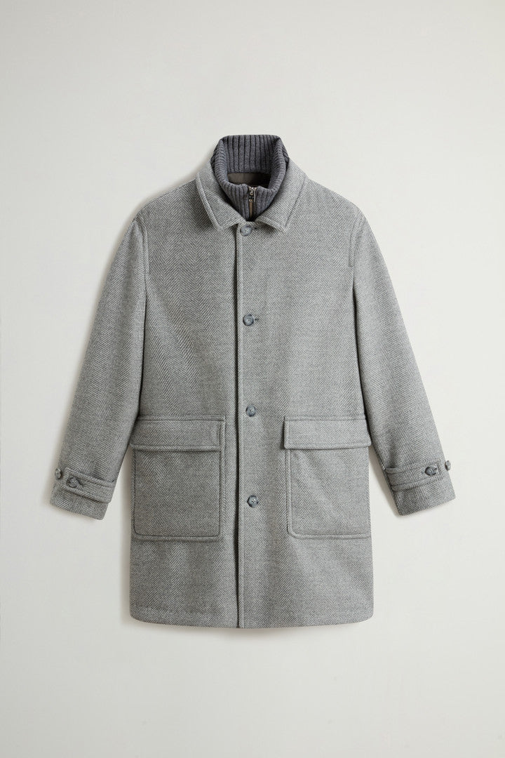 Coat in Pure Italian Wool Crafted Using a Loro Piana Fabric (Light Grey) - Main View