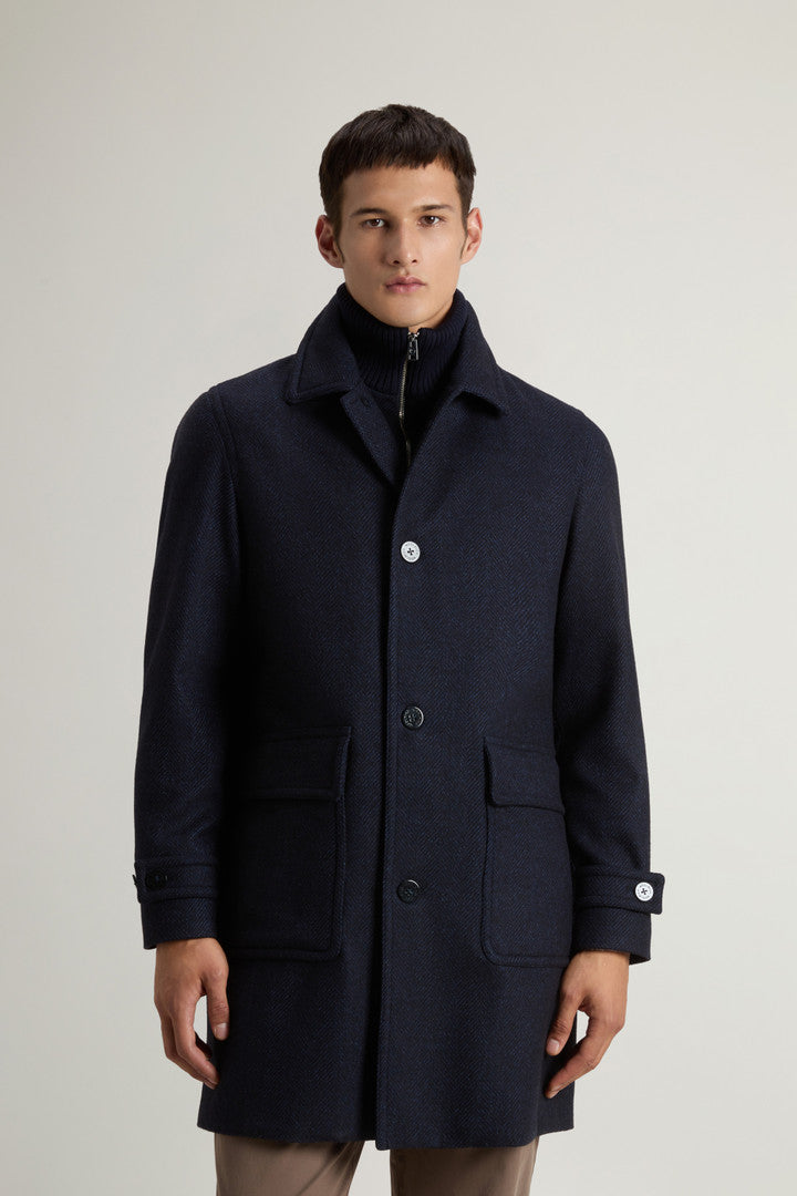 Coat in Pure Italian Wool Crafted Using a Loro Piana Fabric (Melton Blue) - Main View