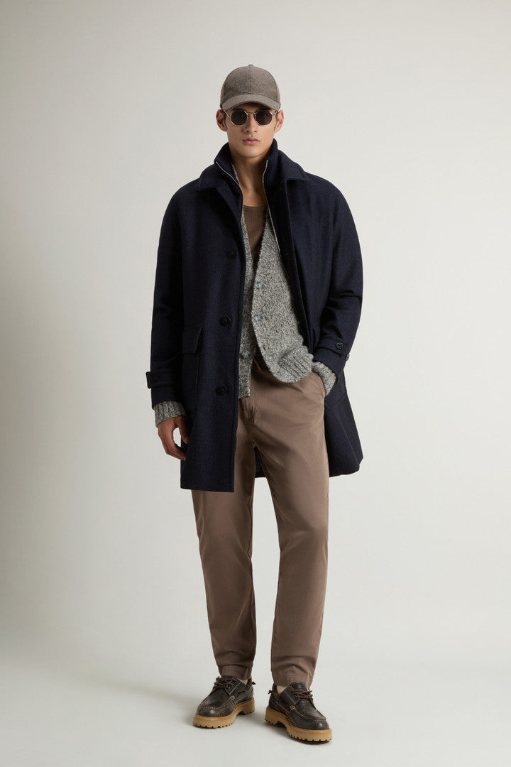Coat in Pure Italian Wool Crafted Using a Loro Piana Fabric (Melton Blue) - Detail View 1