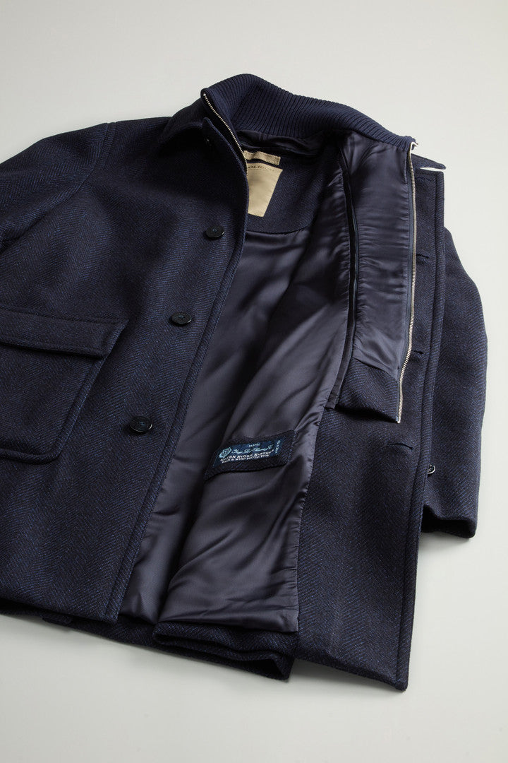 Coat in Pure Italian Wool Crafted Using a Loro Piana Fabric (Melton Blue) - Detail View 8