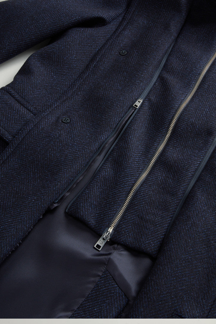 Coat in Pure Italian Wool Crafted Using a Loro Piana Fabric (Melton Blue) - Detail View 7