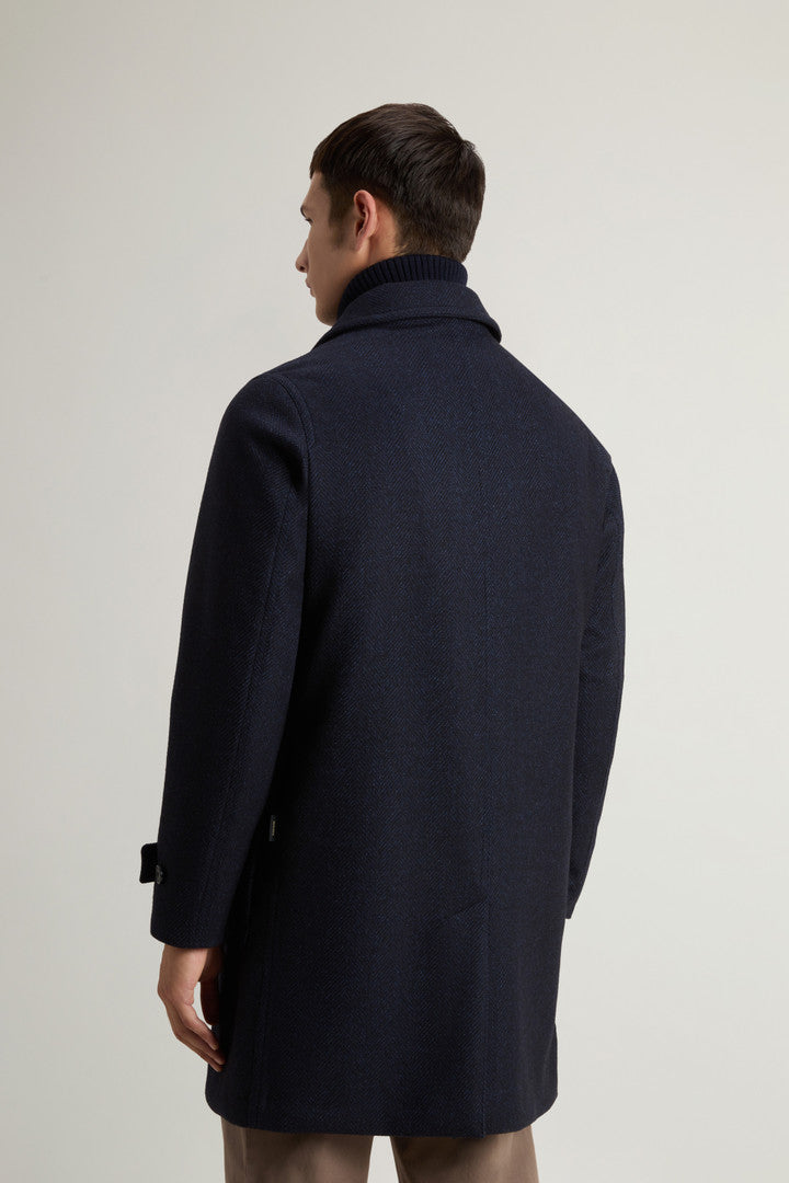 Coat in Pure Italian Wool Crafted Using a Loro Piana Fabric (Melton Blue) - Detail View 2