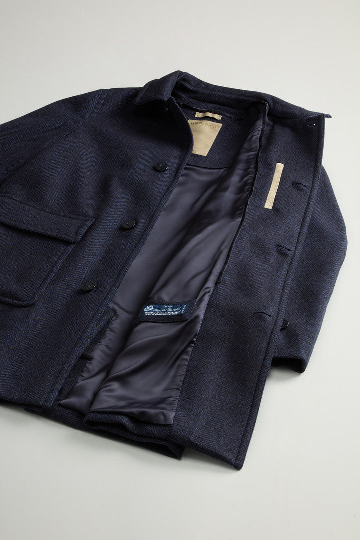 Coat in Pure Italian Wool Crafted Using a Loro Piana Fabric (Melton Blue) - Detail View 9