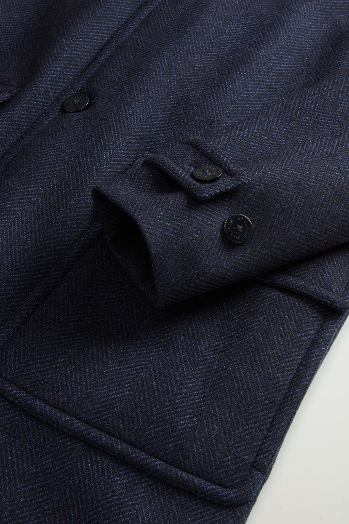 Coat in Pure Italian Wool Crafted Using a Loro Piana Fabric (Melton Blue) - Detail View 6