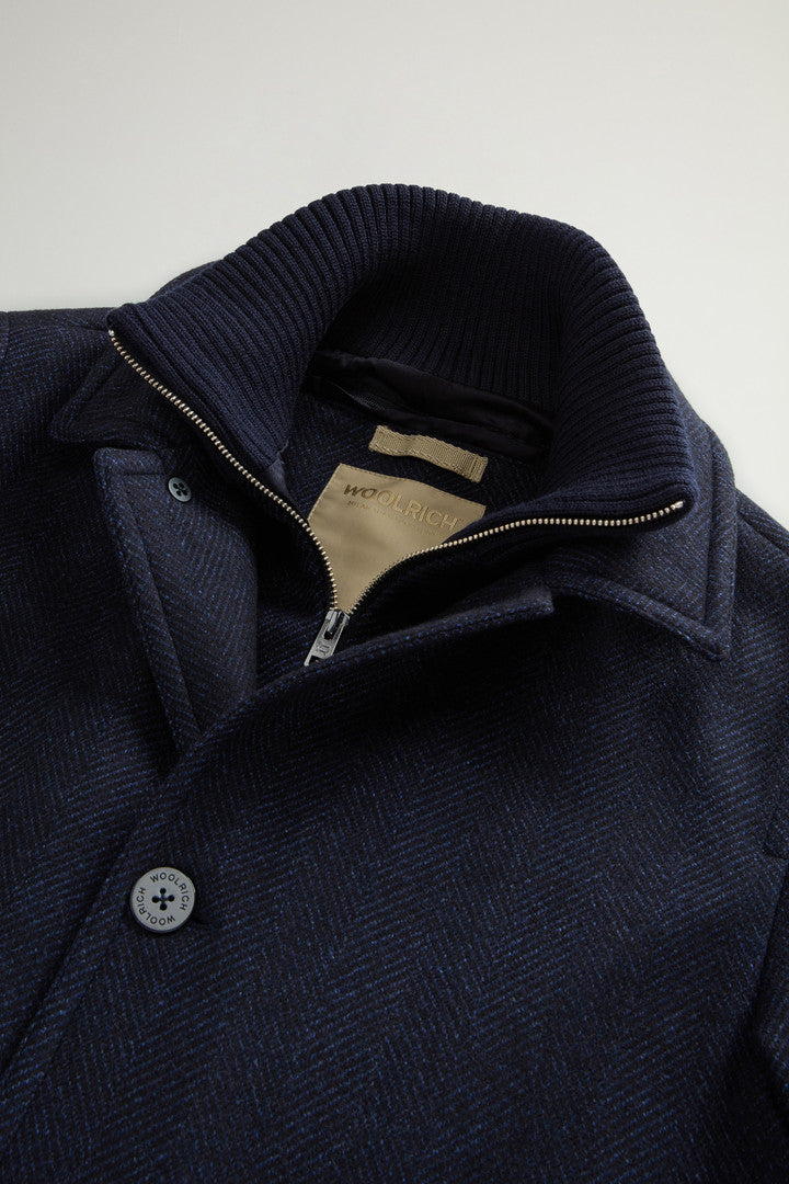 Coat in Pure Italian Wool Crafted Using a Loro Piana Fabric (Melton Blue) - Detail View 5