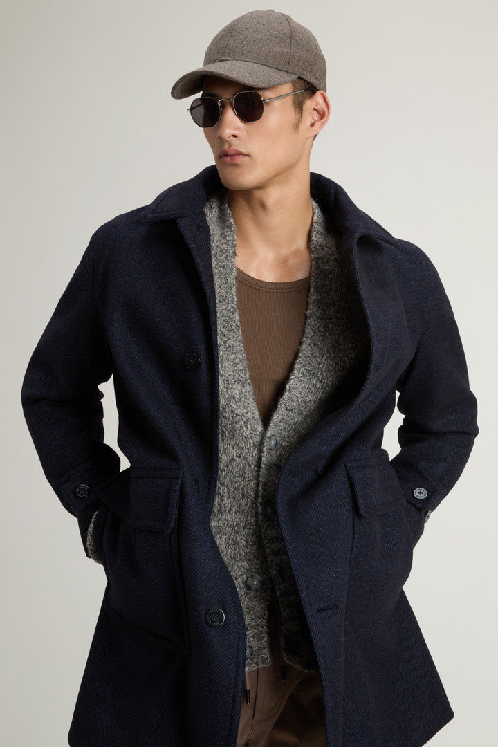 Coat in Pure Italian Wool Crafted Using a Loro Piana Fabric (Melton Blue) - Detail View 3