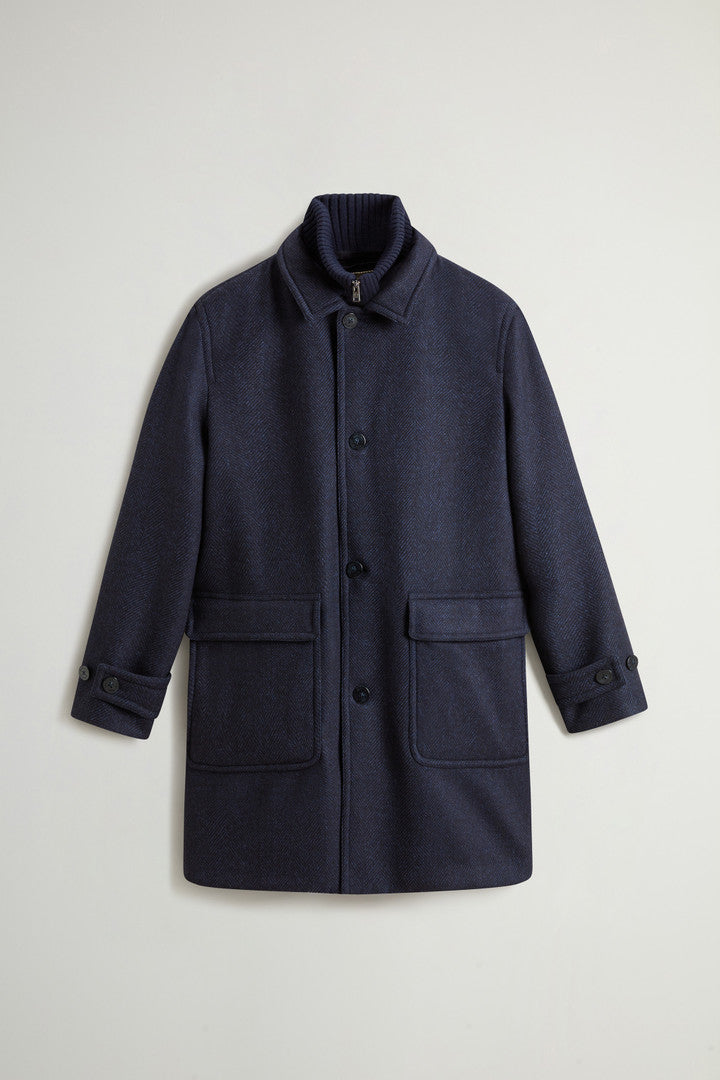 Coat in Pure Italian Wool Crafted Using a Loro Piana Fabric (Melton Blue) - Detail View 4