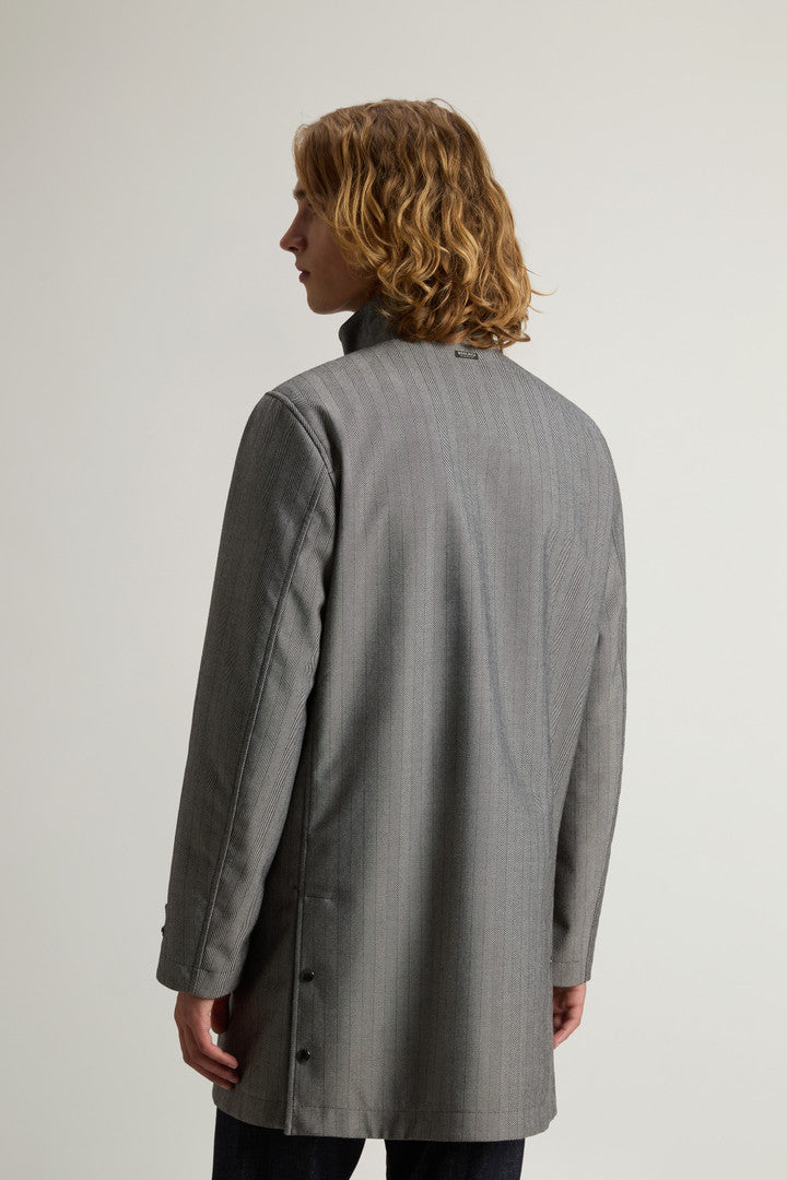 Yarn-Dyed Coat in Three-Layer Fabric with Hood (Cream Herringbone) - Detail View 2