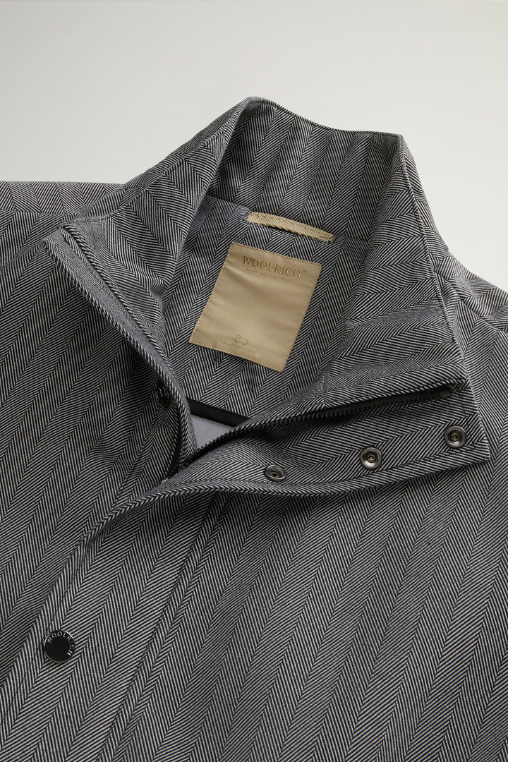 Yarn-Dyed Coat in Three-Layer Fabric with Hood (Cream Herringbone) - Detail View 5