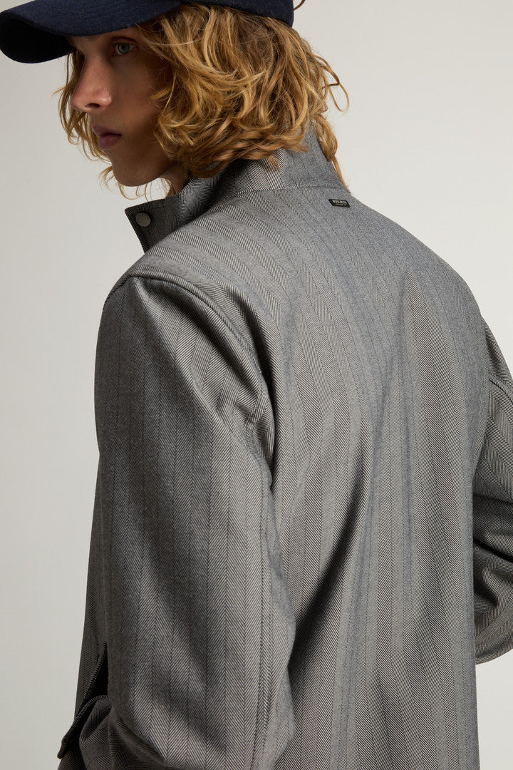 Yarn-Dyed Coat in Three-Layer Fabric with Hood (Cream Herringbone) - Detail View 4