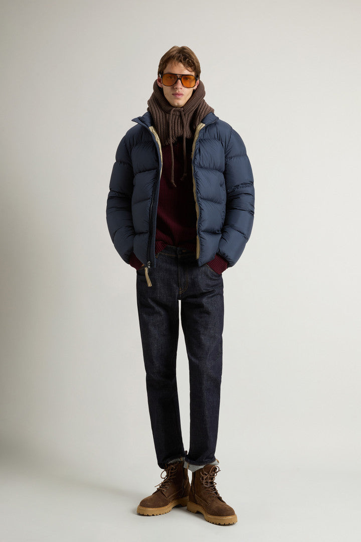Cloud Down Jacket in Microfiber (Melton Blue) - Detail View 1