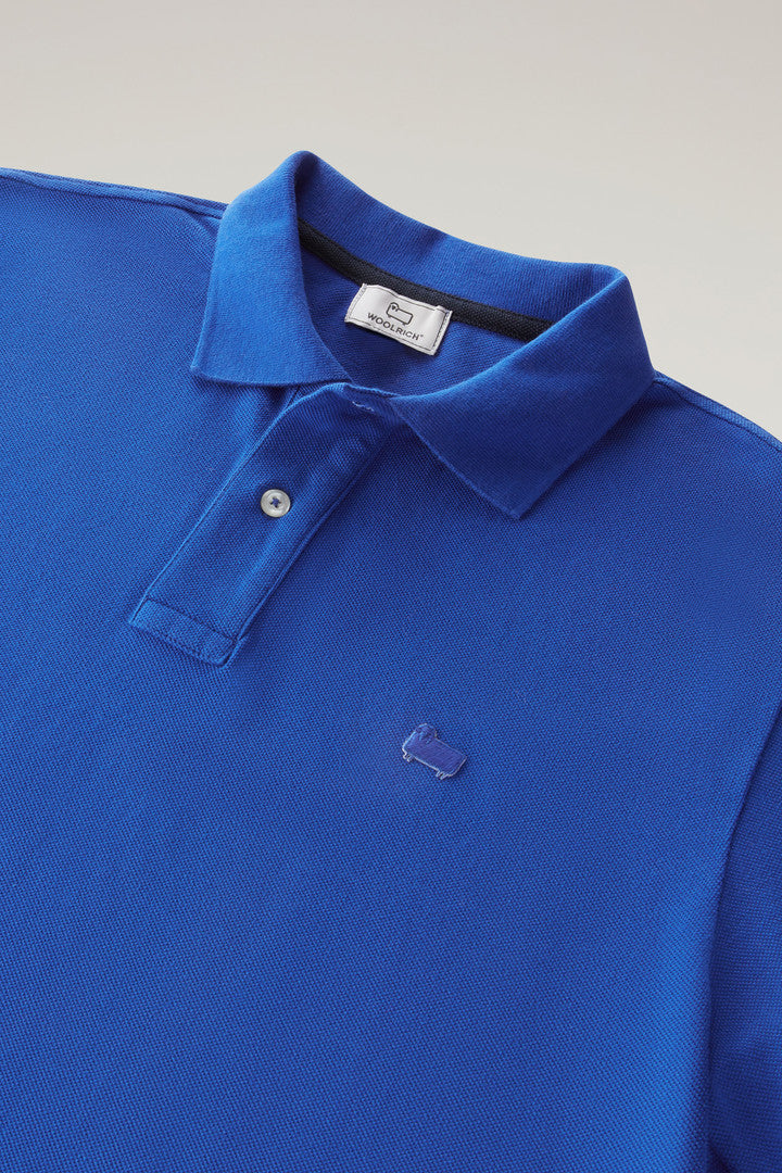 Polo Shirt in Pure Cotton Piquet (Union Blue) - Detail View 1